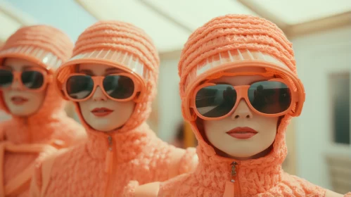 Fashionable Women in Orange Outfits with Sunglasses