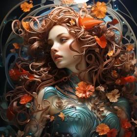 Fantasy Art: Woman with Long Hair Holding Flowers in Fairycore Aesthetic