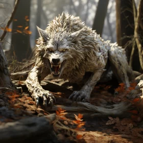 Chilling Wolf in Woods: An Animal Portrait