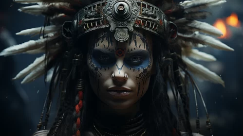 Native Woman in Feathered Headdress: A Captivating Tribal Portrayal