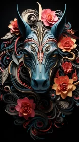 3D Paper Cut Art of Horse with Floral Design