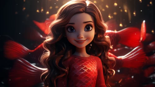 Animated Girl Amidst Fish and Flames