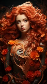 Mysterious Woman with Red Hair and Floral Elements