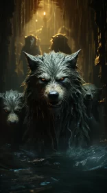 Dark Fantasy: Four Underwater Wolves in Sharp Focus