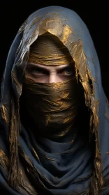 Mysterious Man in Golden Scarves - Dark Fantasy Portraiture