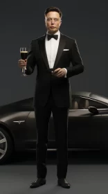Luxurious Tesla Event: Man in Tuxedo with Champagne