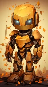 Charming Yellow Robot Under Autumn Leaves