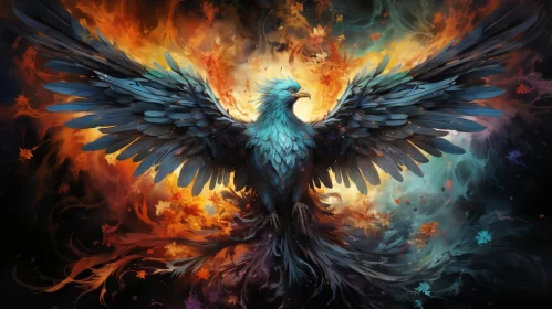 Mesmerizing Phoenix Art in Blue Flames