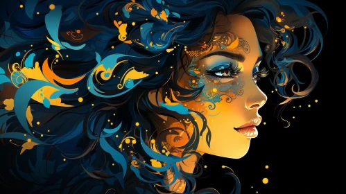 Art Nouveau Inspired Fantasy Illustration of a Serene Woman