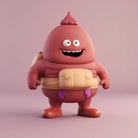 Unlovable 3D Cartoon Monster Wearing a Backpack in Maroon and Pink