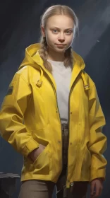 Greta Thunberg in Yellow Rain Jacket: A Study in Character Illustration