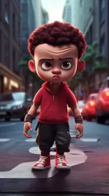 Edgy Cartoon Boy on City Street in Hip-Hop Style
