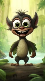 Whimsical Cartoon Monkey in Dense Jungle