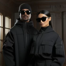 Stylish Hip-Hop Inspired Couple in Black Suits