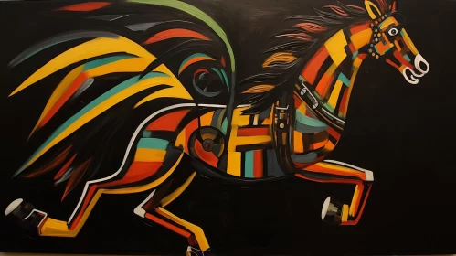 Abstract Colorful Horse Painting: A Fusion of Indigenous Culture and Contrast