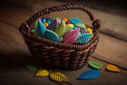 Nature's Bounty: A Basket of Colorful Leaves