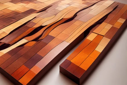 Abstract Wood Veneer Artwork: Mosaic Forms and Warm Palettes