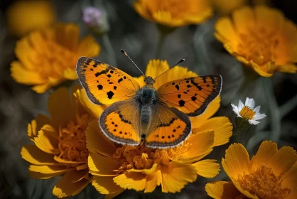 Orange-Spotted Butterfly on Vibrant Orange Flowers
