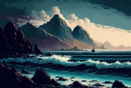 Sailing Boats and Crashing Waves: A Moody Fantasy Landscape