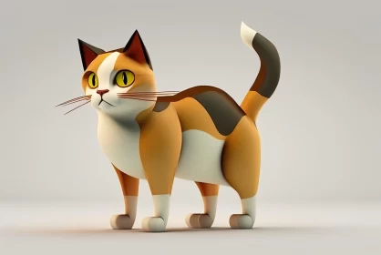 3D Color-Blocked Cat Character with Yellow Eyes