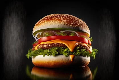 Appetizing Large Burger on a Black Background