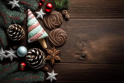 Rustic Christmas Decorations: A Festive Tree on a Wooden Backdrop