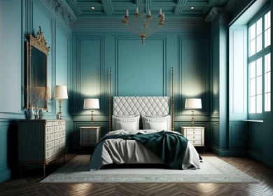 Luxurious Bedroom Design in Blue and Gold - Neoclassical Style