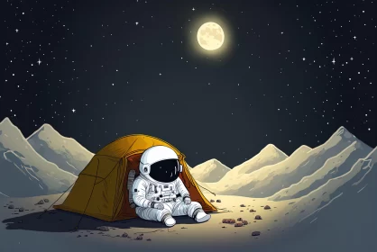 Moonlight Astronaut: A Cartoon-style Detailed Illustration