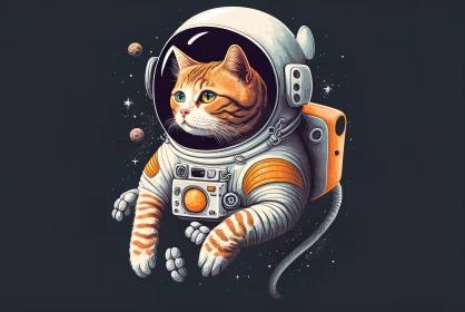 Astronaut Cat: Retro Style Vivid Realism Illustration