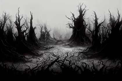 Monochromatic Artwork of Dark Forest - A Study in Desolation