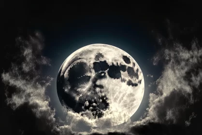 Full Moon in Cloudy Sky - Surrealistic Night Imagery
