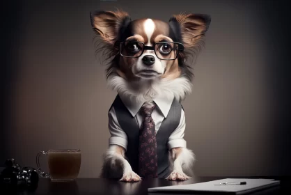 Formally Dressed Dog in an Office Setting