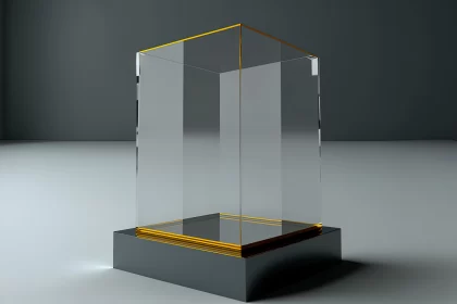 3D Animation of Minimalist Glass Display Case with Gold Insert