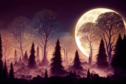 Enchanting Full Moon Night in a Fairy Tale Forest