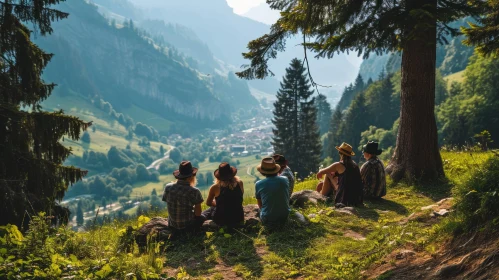 Serene Mountain Landscape: Friends Enjoying the View