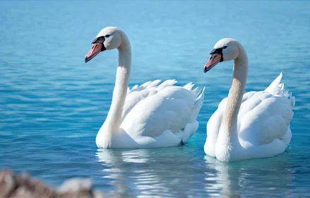 Elegant White Swans Swimming in Blue Waters - Captivating Nature Photo