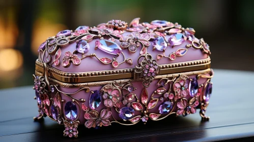Exquisite Jewelry Box with Colorful Gems and Floral Design