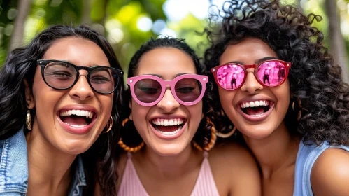 Joyful Women in Sunglasses Laughing Outdoors