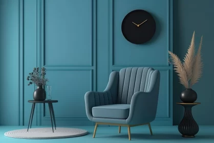 Elegant Interior with Blue Chair and Black Clock | Minimalist Design