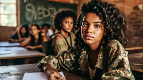 Captivating Portrait of a Thoughtful African Teenage Girl at School Desk