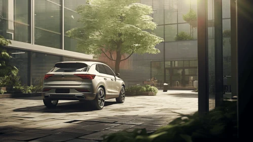 White SUV Parked in Modern Neighborhood - Captivating Image