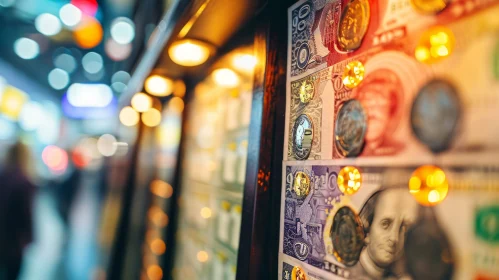 Glass Display Case with International Currencies | Currency Showcase