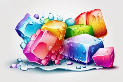Colorful Watercolor Ice Cubes: Playful and Photorealistic Art