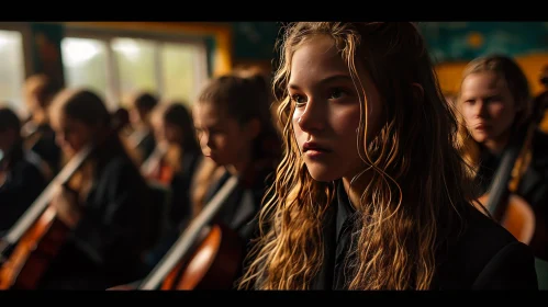 Introspective Portrait of a Teenage Girl in a Music Classroom