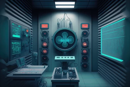 Futuristic Room with Lights and Audio Effects | Dystopian Cartoon Style