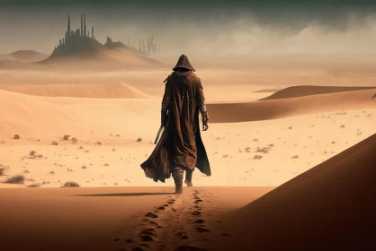 Mysterious Figure in Post-Apocalyptic Desert | Fantasy Art
