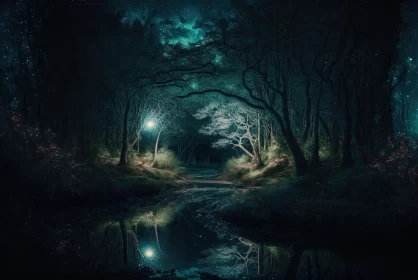 Enchanting Night Forest: A Surreal Photorealistic Masterpiece