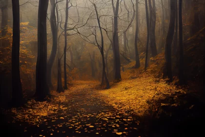 Dark Forest Trail with Fallen Leaves | Eerie and Mysterious Atmosphere