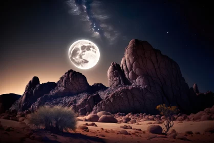 Otherworldly Planet: Captivating Moonlit Desert Landscape