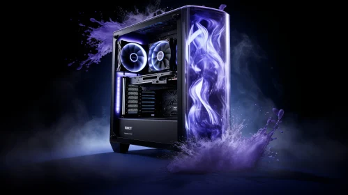 Sleek Black and Purple Gaming PC Case with Purple Illumination